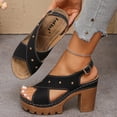 thumbnail image 3 of Rokment Womens Studded Platform Chunky High Heels Dress Sandals for Ladies 2026 Summer Trendy Leather Crooss-Band Open Toe Heeled Slingback Sandals Black Size 7.5, 3 of 6