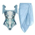 thumbnail image 1 of Maillot de Bain une Pièce pour Femmes avec Jupe de Plage Paréo Imprimé Floral Rétro Ensemble Bikini Deux Pièces, 1 of 3