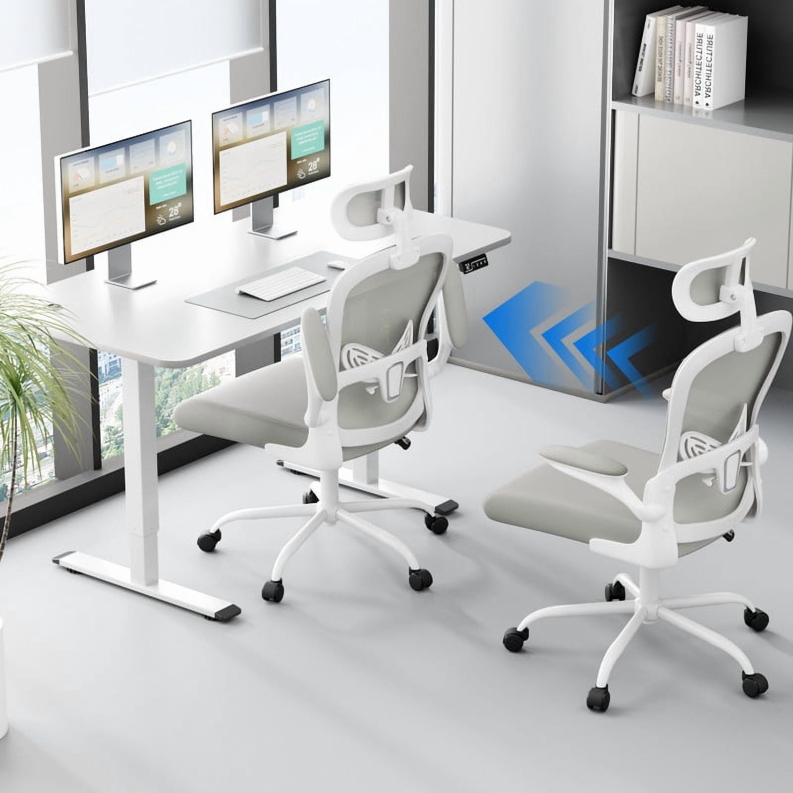 Furmax High Back Office Chair Ergonomic Mesh Desk Chair with Adjustable Lumber Support, Headrest and Flip up Armrest, Gray