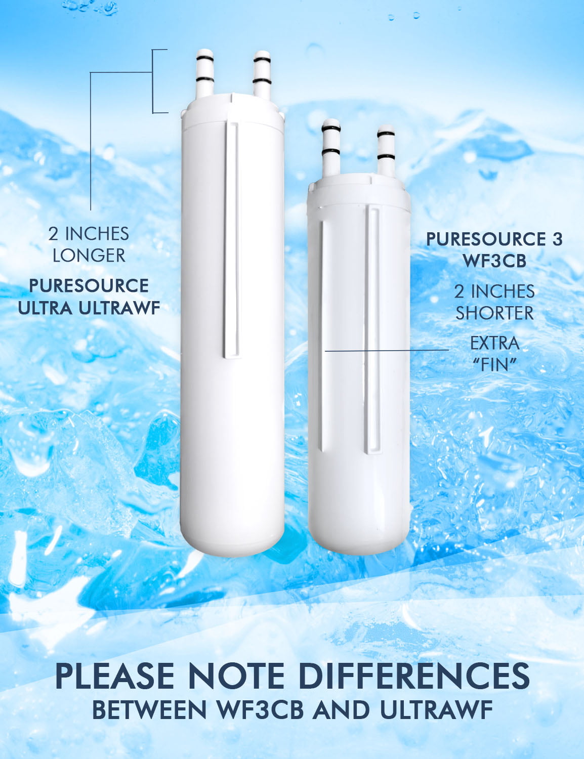 2 Pack WF3CB Frosty H2O Replacement Refrigerator Water Filter