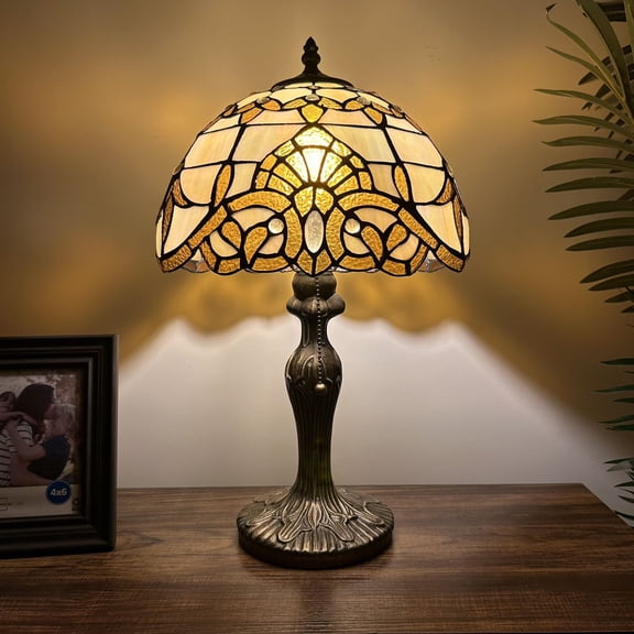 Tiffany Table Lamp Gold Stained Glass Baroque Style LED Bulb Included for Living Room Bedroom Bedside 12"W*12"D*19"H