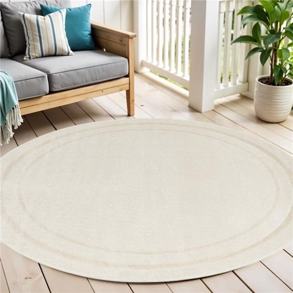 HomeRoots 572371 6 ft. Ivory & Gold Round Indoor & Outdoor Area Rug