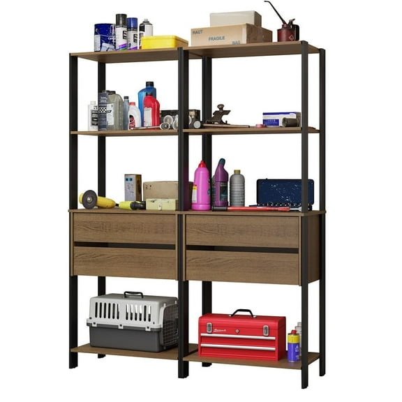 Madesa Garage Storage Rack 55" with 4 Drawers and Open Shelves - Black/Brown
