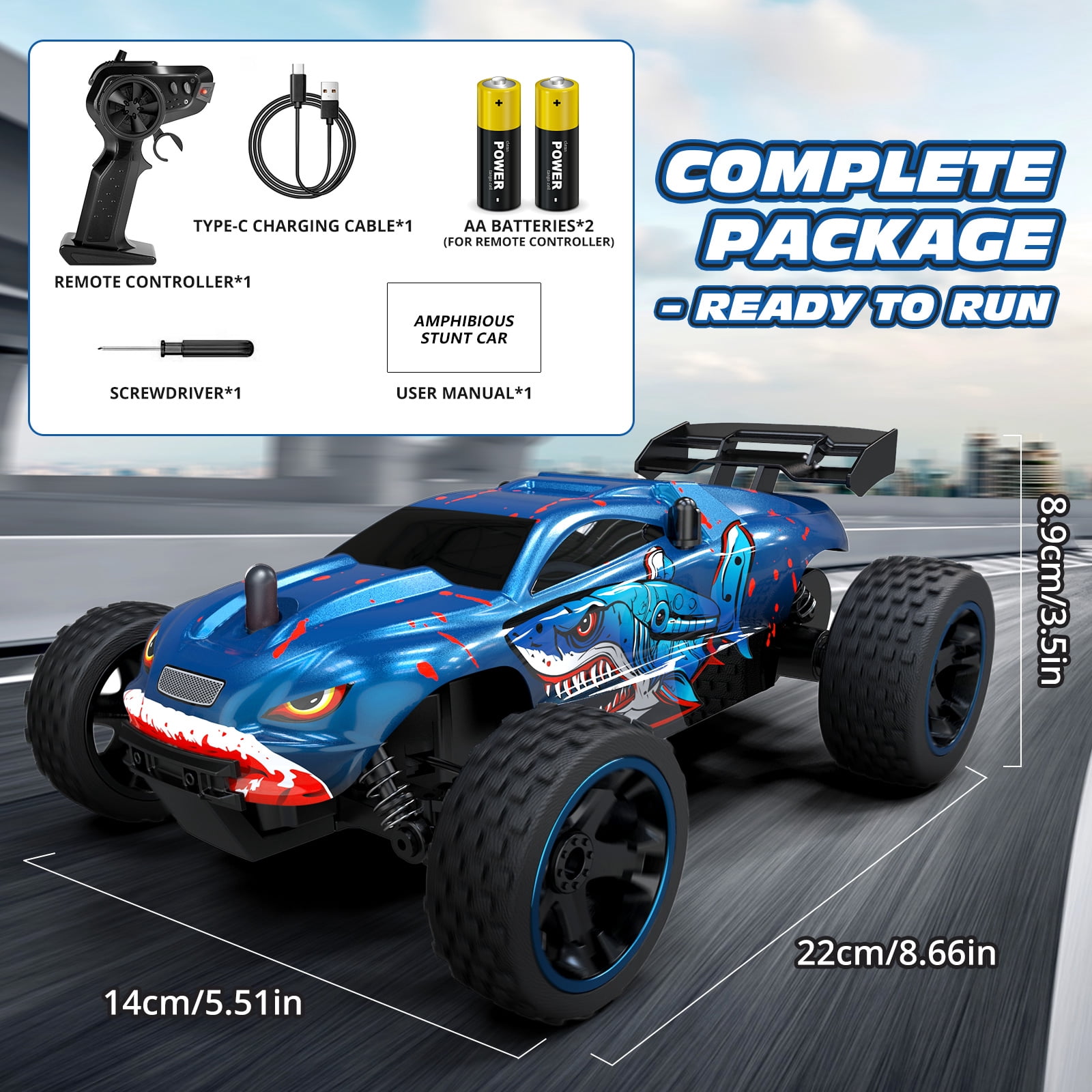 Tecnock RC Cars for Kids, 1:18 Scale 2WD Off-road Remote Control Car with USB-C Easy Charging, 2.4GHz RC Trucks with LED Lights & 50 Mins Playtime