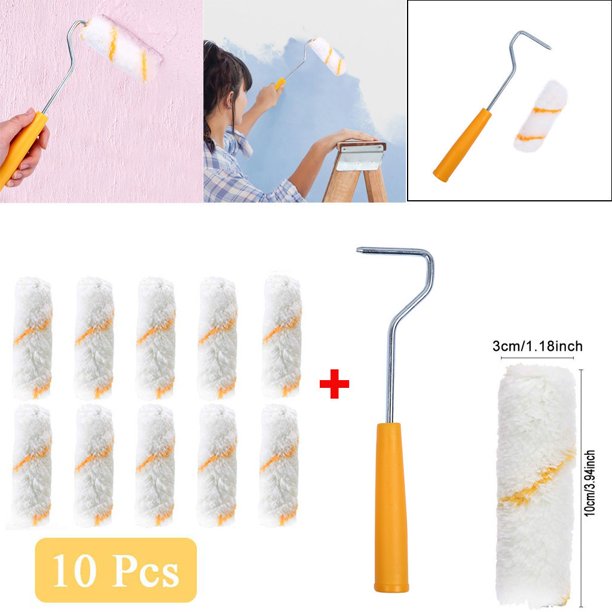 Pack of 10Pcs Mini Foam Paint Roller Sleeves Painting Decor Handle