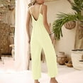 thumbnail image 6 of QATAINLAV Vacation Sale Jumpsuits for Women Loose Sleeveless Spaghetti Strap Romper Ribbed Knit Wide Leg Overalls Solid Color One Piece Jumper Pants with Pockets Khaki XL, 6 of 7