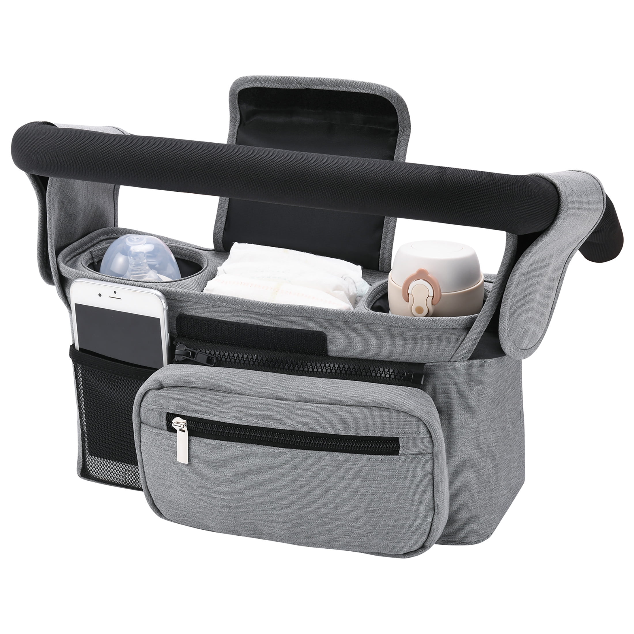 Baby Stroller Organizer Universal Baby Jogger Caddy with Two Insulated Cup Holders Wipes Pocket and Shoulder Strap Stroller Accessories 