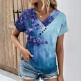 thumbnail image 2 of QQAMB Womens Tops Short Sleeve Tunic V-Neck Tee Oversized Shirt Dressy Floral Print Casual T shirt Fashion Basic Blouse Blue M, 2 of 4