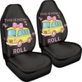 thumbnail image 3 of XYZCANDO 2 Pack Car Front Seat Covers for Interior Automotive Accessories Stretchy Breathable, Van Sedan SUV Car Seat Covers, Pink Bow Bus Print, 3 of 10