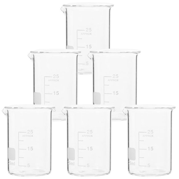 HLONK 6pcs Glass Beakers Chemistry Lab Glassware 10/25/50ml