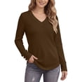 thumbnail image 2 of Wlynlyn Long Sleeve Tops for Women Casual V Neck Loose Fitted Solid Color Textured Knitted Basic Pullover Sweater Shirts(Small,Coffee), 2 of 7
