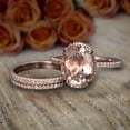 thumbnail image 2 of ArtDeco 2.75 Carat 8x6mm Oval Cut Morganite and Diamond Moissanite Trio Ring Set with 18k Gold Plating, 2 of 3