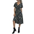 thumbnail image 2 of Txlixc Vestido de Verano para Mujer, Estampado Floral Cuello en V Manga Corta Falda Casual de Cintura Delgada para Damas, 9 Colores Txlixc  Estilo de ocio, 2 of 7