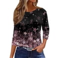 thumbnail image 2 of Wutalume 3/4 Sleeve Tops for Women - Vintage Floral Pullover with 3/4 Sleeve, Round Neck Blouses and Tees for Everyday Leisure, Spring and Fall Days,Purple Pink 3XL, 2 of 6