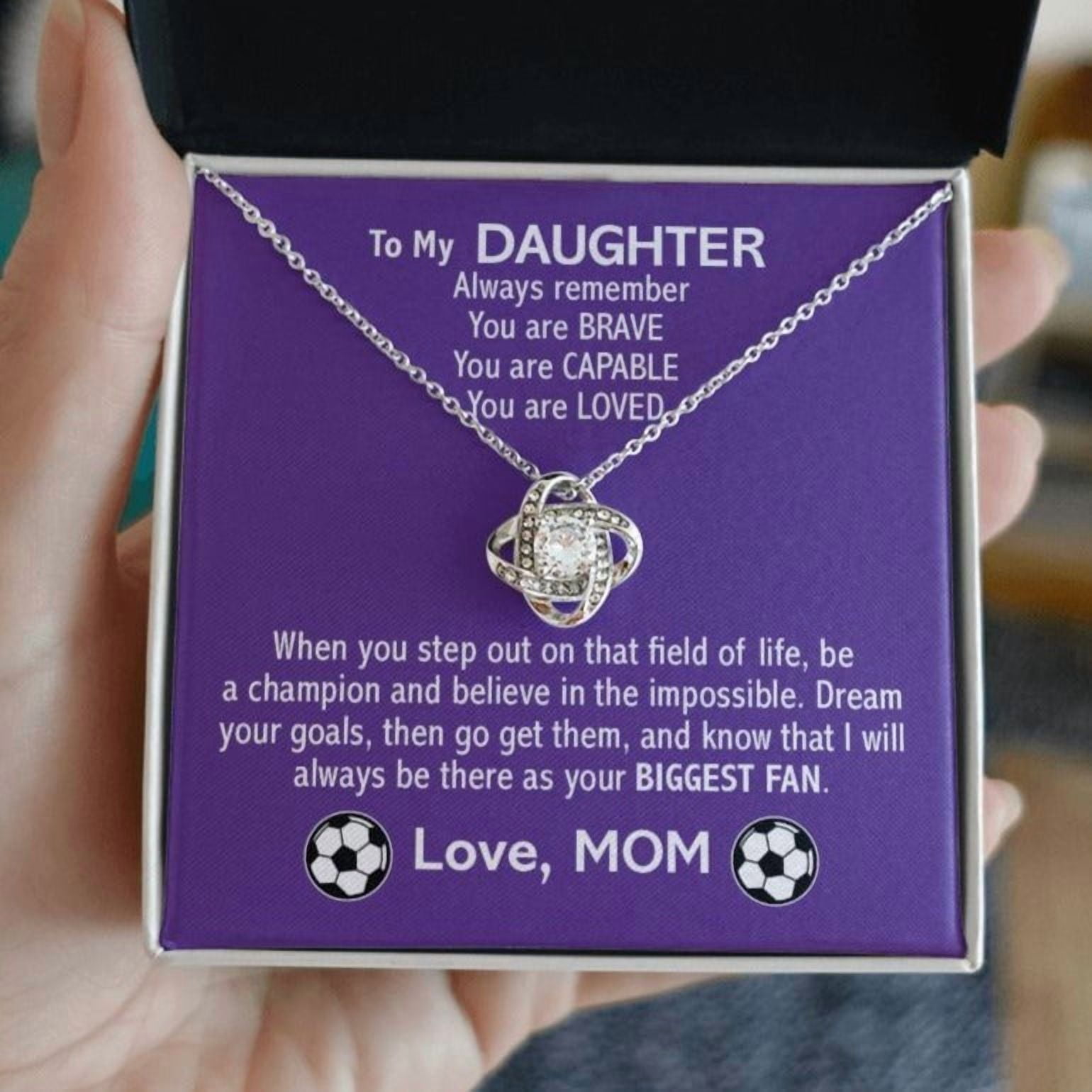 Love Knot Necklace, Soccer Daughter, Biggest Fan, White Love Knot Necklace