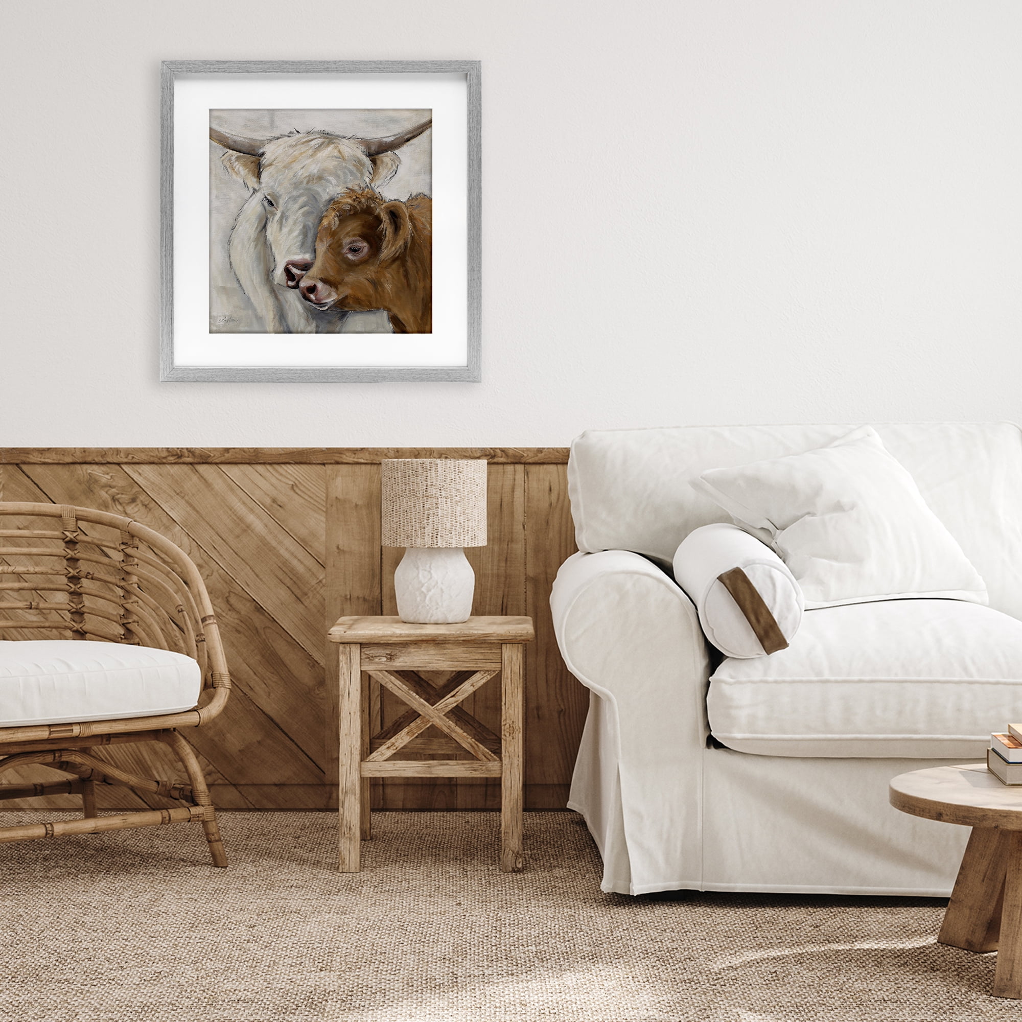 Stupell Industries Highland Cow & Calf Contrasts Gray Framed Print Under Glass, design by Lee Keller