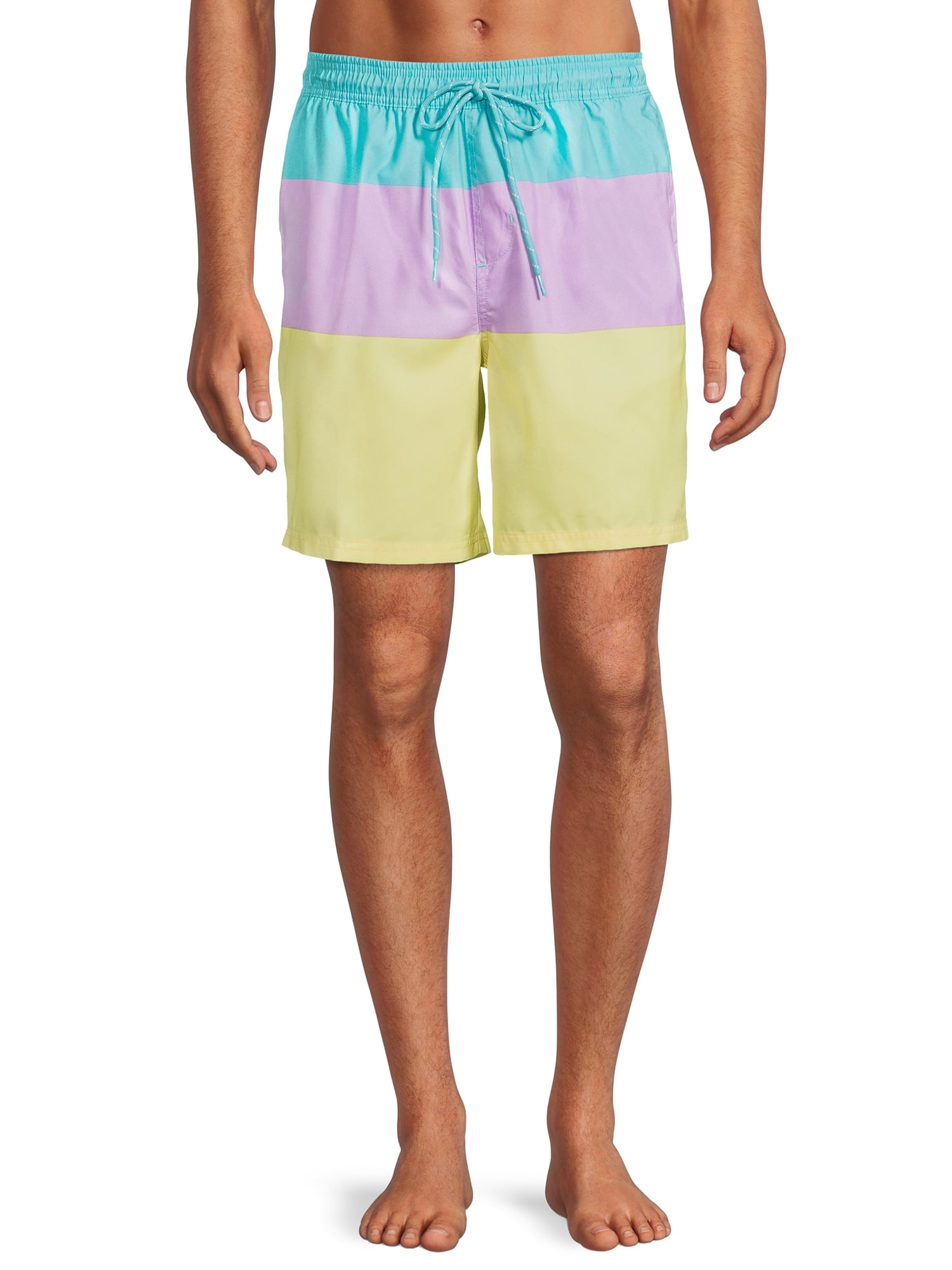 No Boundaries Men's and Big Men's 7" 3 Color Block Swim Trunks, Sizes up to 5XL