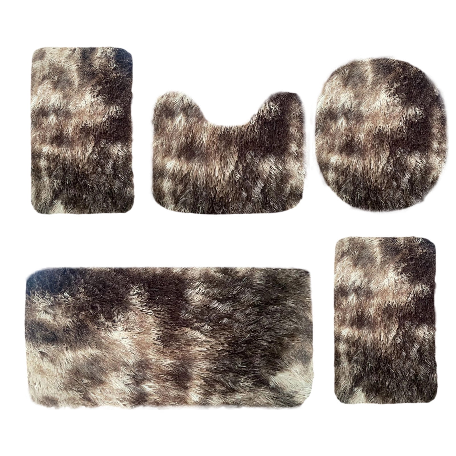 5-Piece Mixed Color Bathroom Rugs Set, Non Slip Long Plush Mat, Water Absorbent Toilet Carpet for Shower Floor