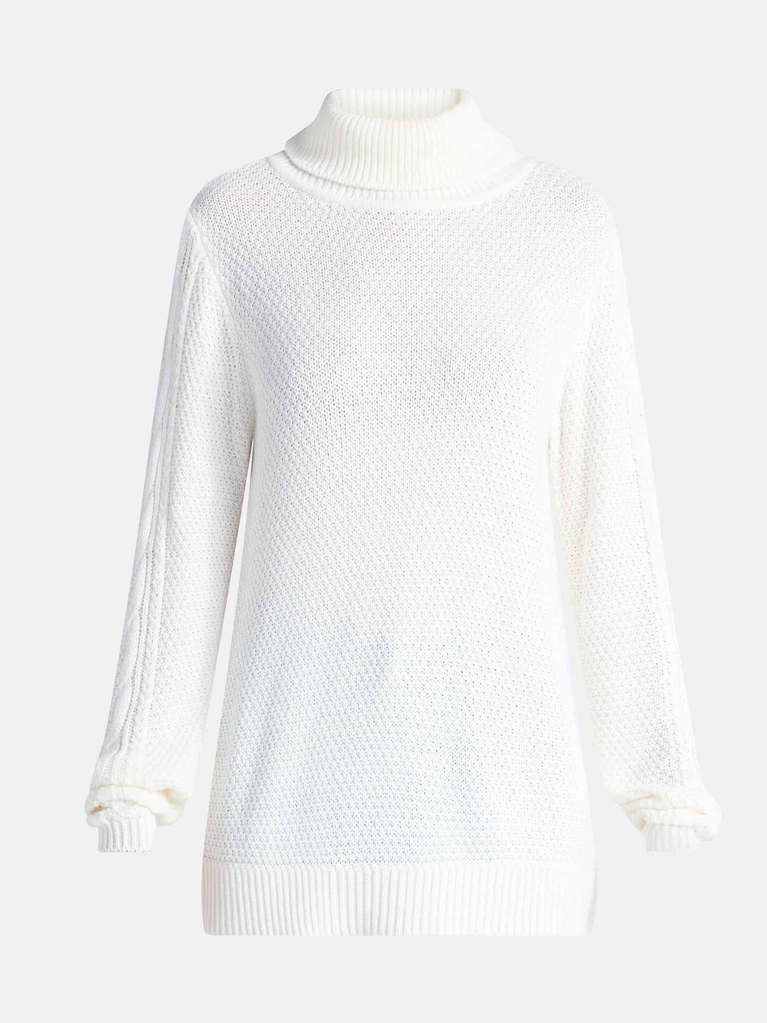Time and Tru Women’s and Women’s Plus Turtleneck Sweater with Cable Sleeves, Midweight, Sizes XS-4X