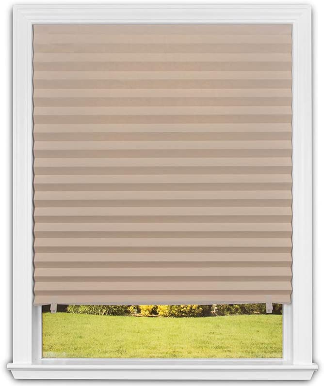 Temporary Cordless Blinds Light Filtering Fabric Pleated Shades for Windows, Brown 60*180CM/24*