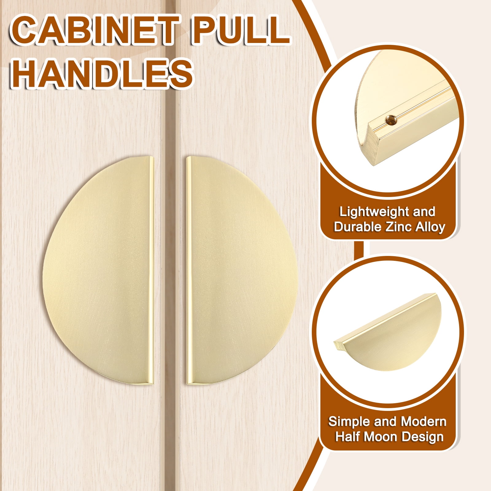 Uxcell Cabinet Pull Handles, Zinc Alloy Modern Drawer Pulls for Kitchen Cupboard Dresser Cabinet Hardware Gold