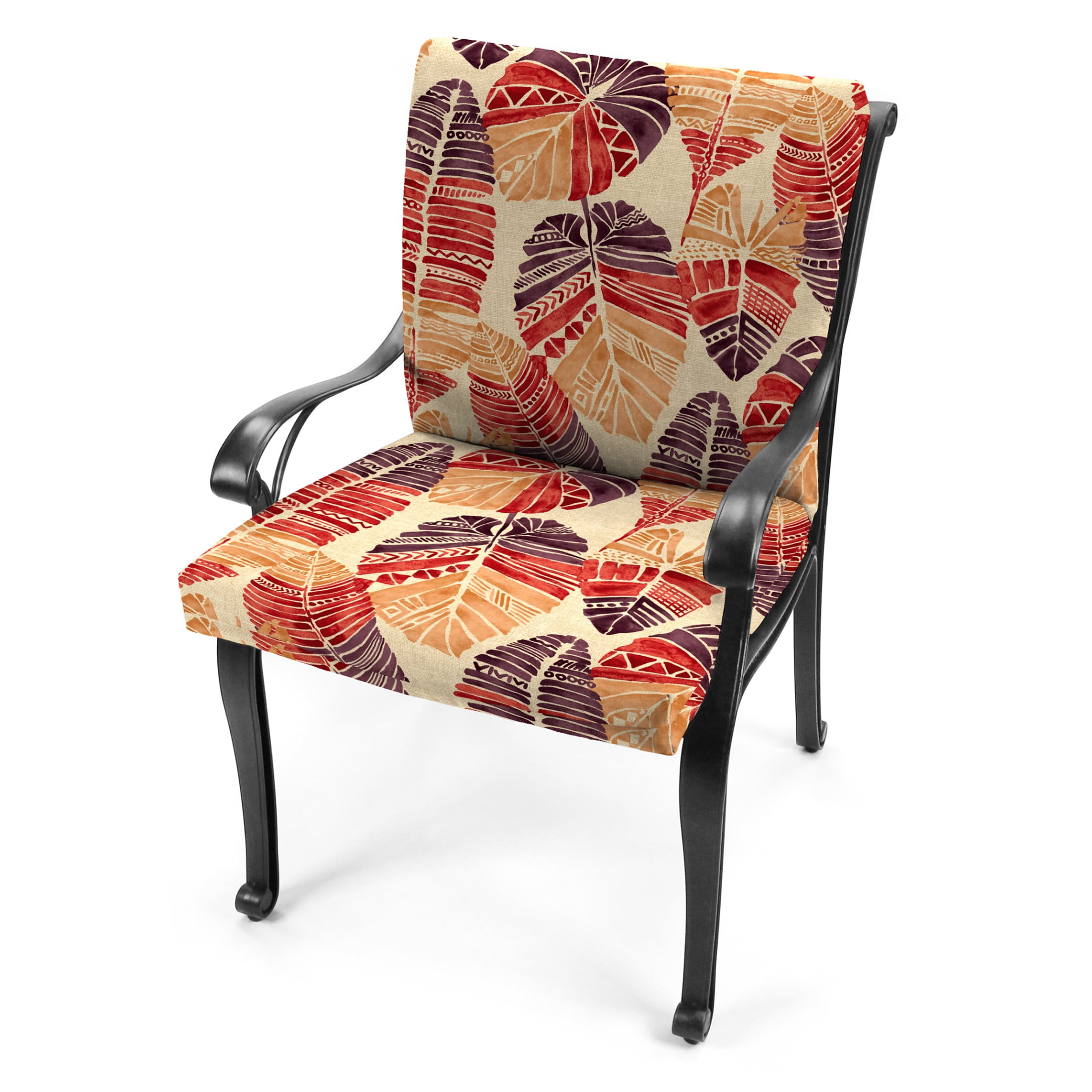 Jordan Manufacturing 44" x 21" Hixon Sunset Beige Leaves Rectangular Outdoor Chair Cushion with Ties and Hanger Loop