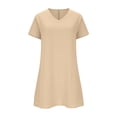 thumbnail image 5 of YueHuiYing Womens Short Sleeve Pleated Loose Swing Casual Dresses Knee Length Summer V Neck Tunic Dress, 5 of 7