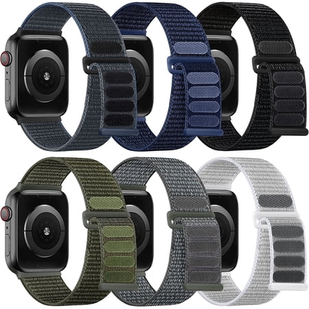 6 Pack Stretchy Nylon Solo Loop Bands Compatible with Apple Watch 38mm 40mm 41mm 42mm 44mm 45mm 49mm Women Men, Adjustable Braided Sport Elastic Wristband for iWatch Ultra SE Series 8 7 6 5 4 3 2 1