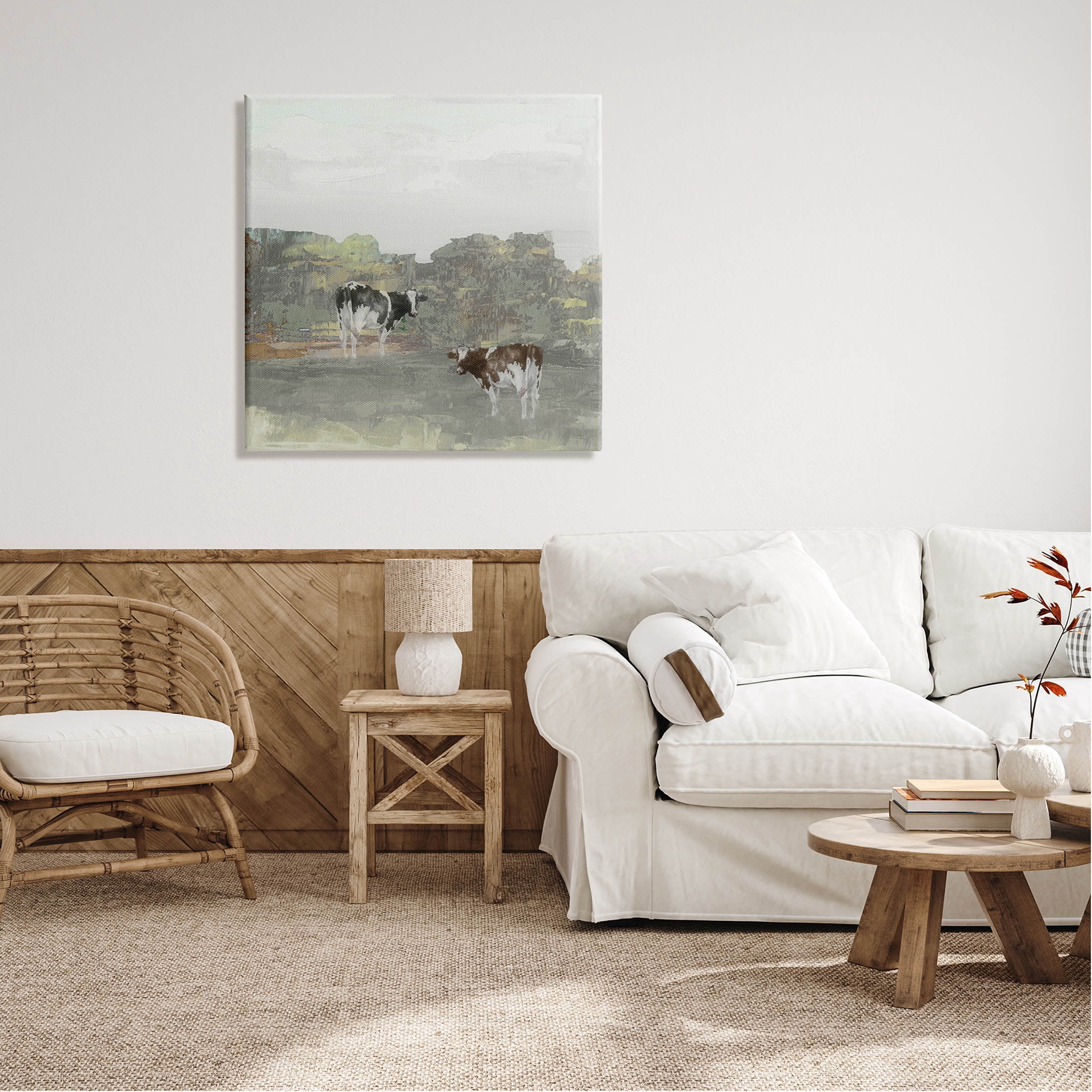 Abstract Cow Duo Farm Nature Animals & Insects Graphic Art Gallery Wrapped Canvas Print Wall Art