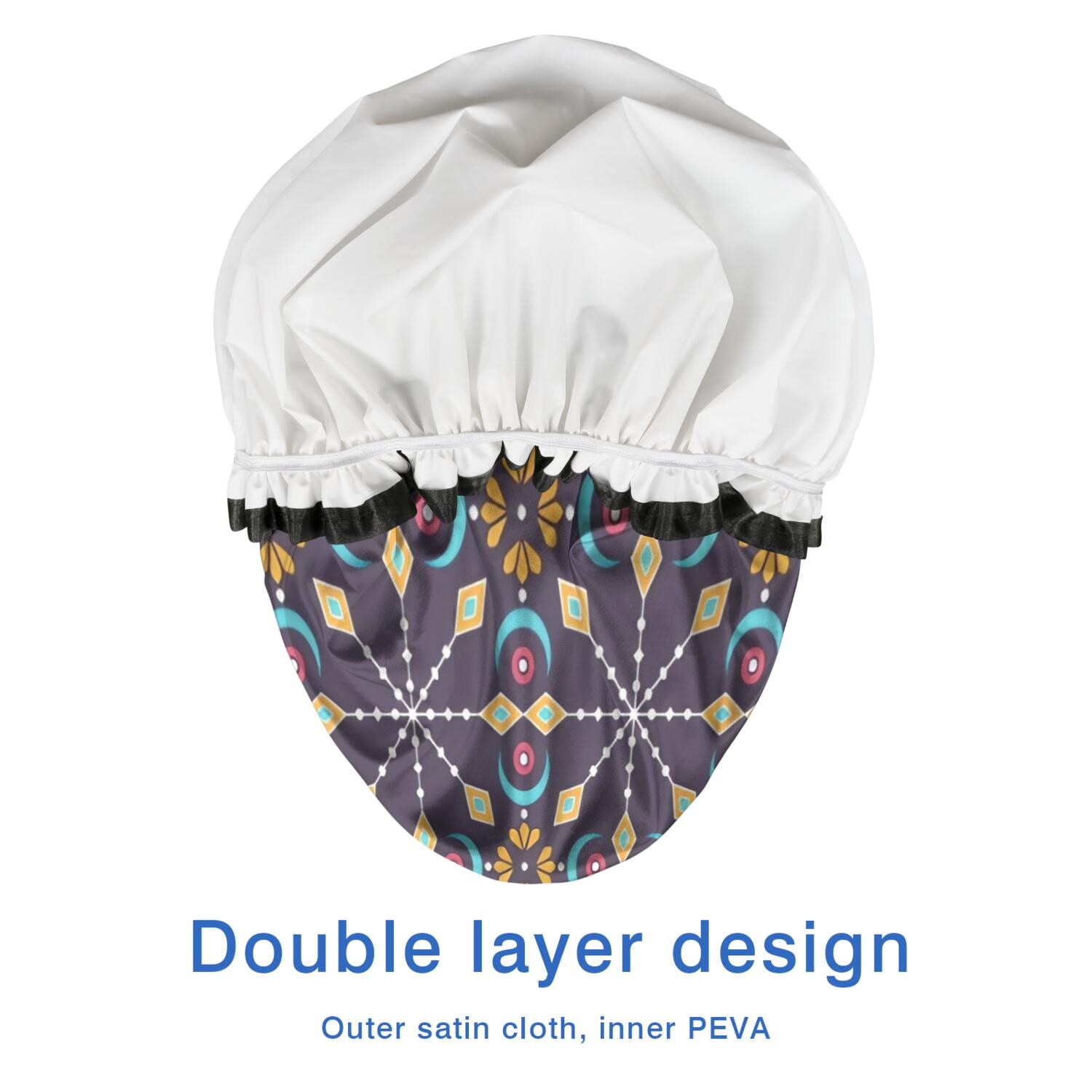 Shower Caps,Colorful Floral Pattern Waterproof Shower Cap for Women 4 Pieces,Double Reusable Hair Cover for Shower PEVA Elastic Stretch Hem