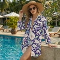 thumbnail image 2 of Renewold Beach Cover Ups for Women Breathable Bikini Coverups with Pocket Casual Button Down Shirts for Women Long Shirt Bathing Suit Cover Up Vacation Resort Wear, Paisley Flower Print Violet, XL, 2 of 7