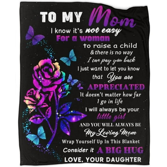 To My Mom Throw Blanket Flowers Ultra-Soft Micro Fleece Blankets Birthday Gifts for Bed Couch Travel Beach 50"x40"