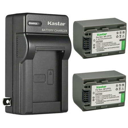 Kastar 2-Pack NP-FP70 / FP71 Battery 7.4V 2400mAh and AC Wall Charger Replacement for Sony DCR-HC44 DCR-HC46 DCR-HC65 DCR-HC85 Camera Sony NP-FP50 NP-FP70 NP-FP90 Battery