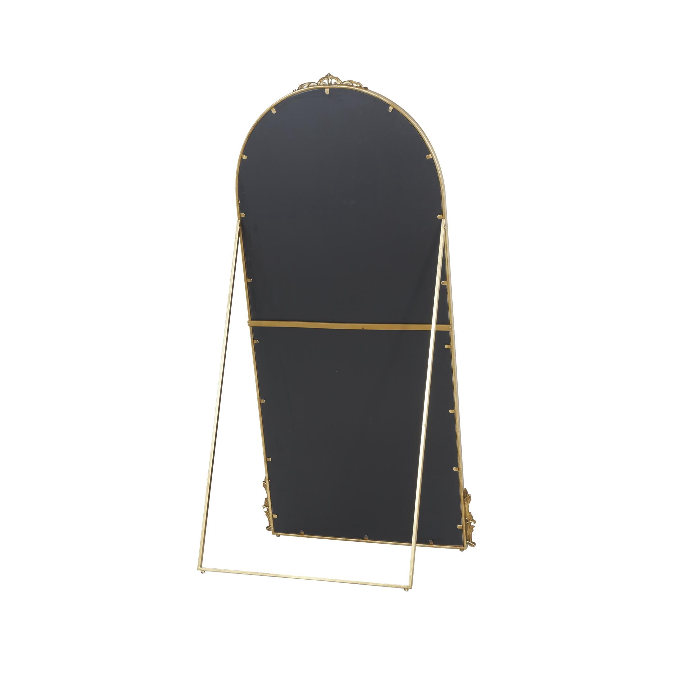 DecMode 31" x 64" Gold Metal Fleur De Lis Ornate Baroque Floor Mirror with Easel