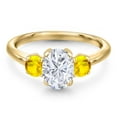 thumbnail image 3 of Gem Stone King 10K Yellow Gold White Moissanite and Yellow Sapphire Engagement Ring for Women | 2.22 Cttw | Oval 8X6MM | Gemstone Birthstone | Size 6, 3 of 7