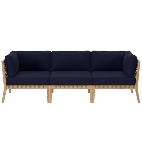 Modway Clearwater Outdoor Patio Teak Wood Sofa in Gray Navy