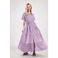 thumbnail image 2 of utcoco Womens Casual Short Sleeve Button Down Tie Waist Ruffled Striped Maxi Shirt Dress, 2 of 7