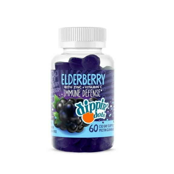 Dippin’ Dots - Elderberry Gummies with Vitamin C & Zinc (60 Gummies)| Immune Defense Supplement with Natural Flavors | Pectin Fruit Gluten Free Immune System Booster Gummies for Adults