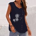 thumbnail image 2 of Pompotops Femme Été Décontracté Sans Manches Bouton Gilet Col Rond Blouse Ample Haut Actif Femme, 2 of 4