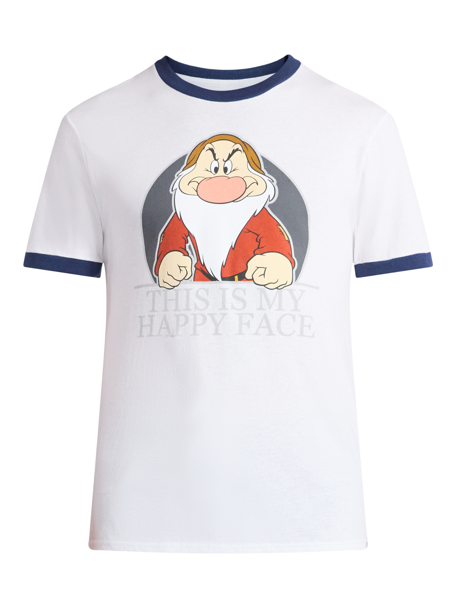 Disney Grumpy Men's Happy Face Graphic Ringer Tee