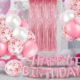 thumbnail image 4 of Pink Birthday Party Decoration, Happy Birthday Banner, Rose Gold Fringe Curtain, Foil Tablecloth, Heart Star Foil Confetti Balloons, 10g Table Confett, 4 of 4