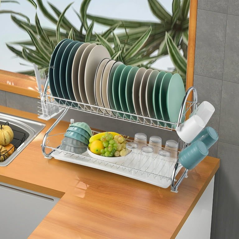 Zimtown 16-Inch 2-Tier Dish Drying Rack with Drainboard for Kitchen  Collection 
