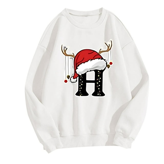 WEAIXIMIUNG Sweat-Shirt pour Femmes Tendance Imprimé de Noël Décontracté à Manches Longues Pull Col Rond Sweat à Capuche 1