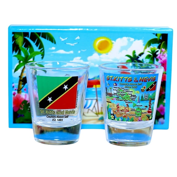 St. Kitts & Nevis Caribbean Boxed Shot Glass Set New Edition (Set of 2)