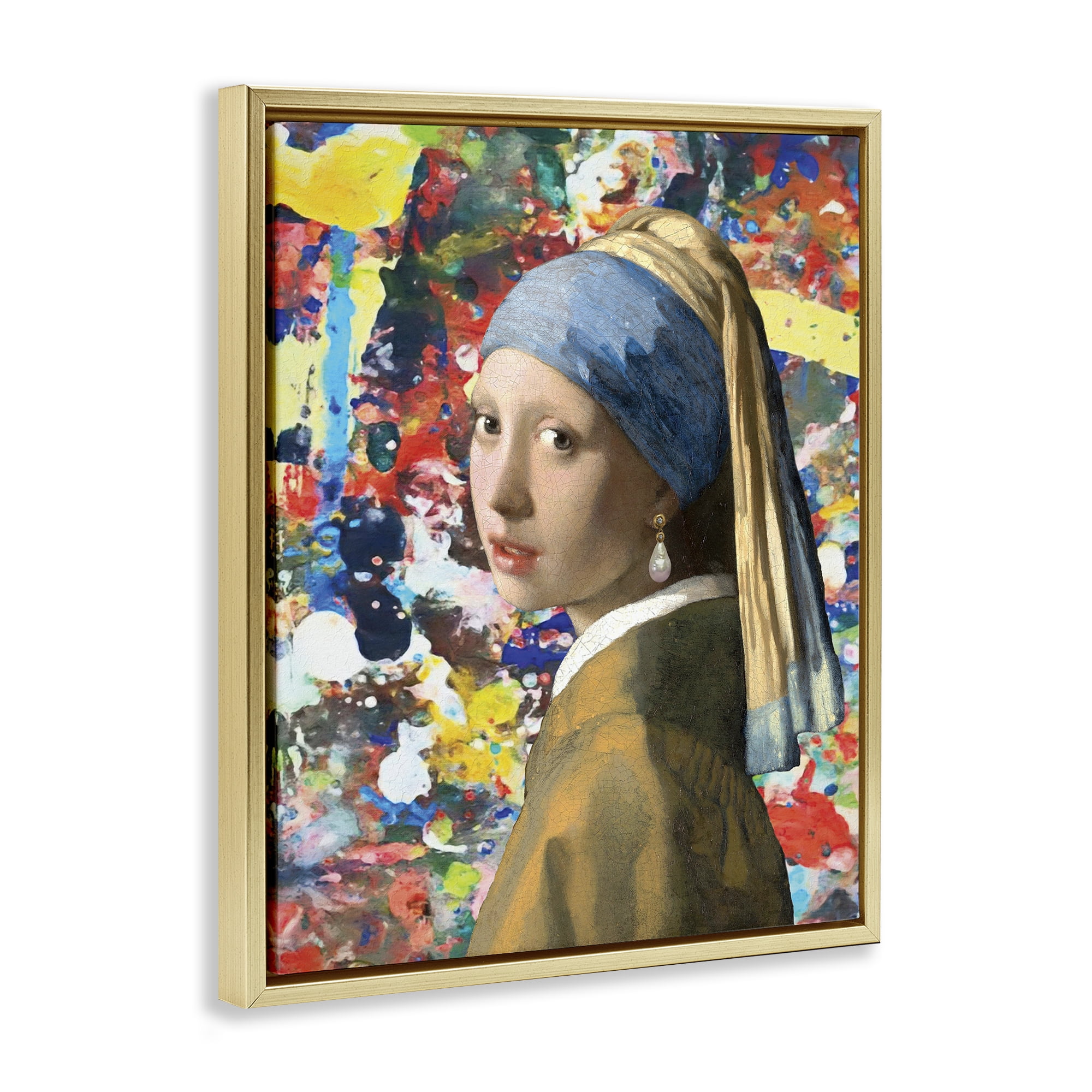 Stupell Industries Modern Splatter Iconic Pearl Earring Gold Framed Floater Canvas Wall Art, design by Grotto Studios