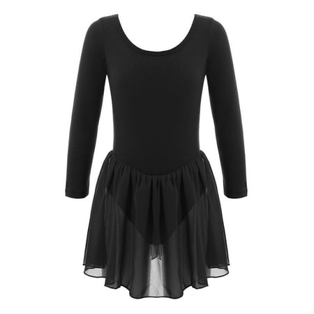 JanJean Little Girls Long Sleeves Gymnastic Leotard Ballet Dance Dress Ballerina Costume Tutu Dresses Black XXL
