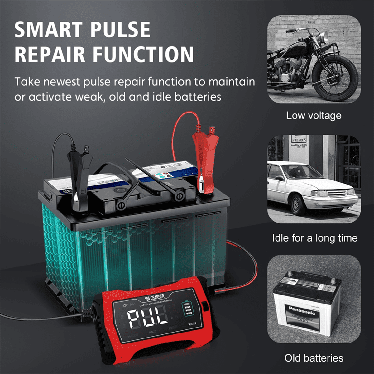 10A Automatic Charging for Lithium LiFePO4 GEL Lead-Acid Batteries 12V 24V Charger Car Battery Charger(US)