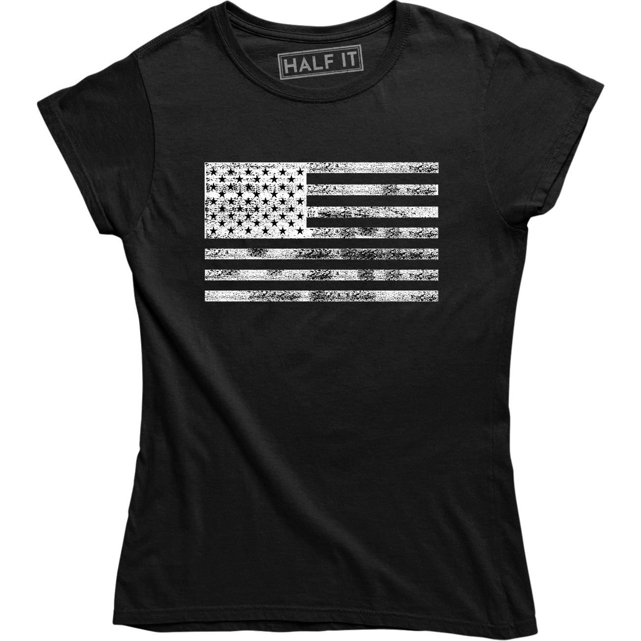 Half It - Patriotic Athletic Fit Distressed Grunge USA US Flag Womens T ...