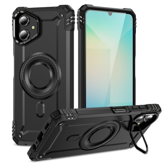 for Samsung Galaxy A06 Armor Case with Kickstand, Luxury Military-Grade Drop Protection Heavy Duty Magnetic Phone Case, Compatible with MagSafe Accessories, for Samsung Galaxy A06 - Black