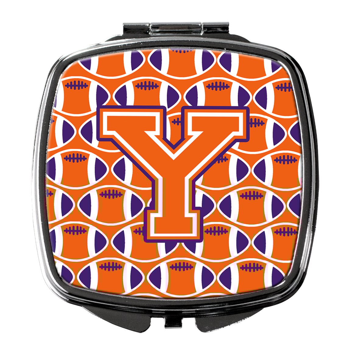 Letter Y Football Orange White and Regalia Compact Mirror CJ1072-YSCM